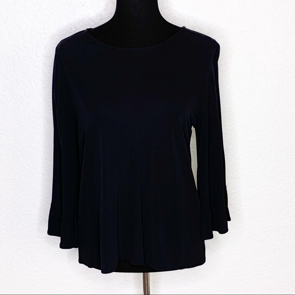 Ann Taylor black ruffle sleeve keyhole back top size Medium classic feminine